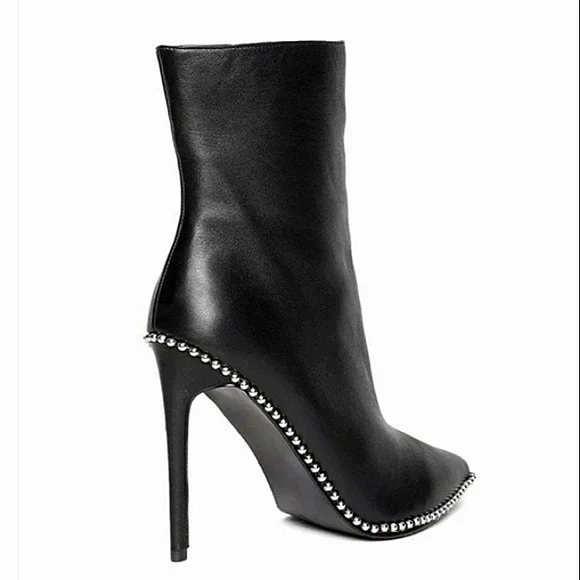 New w/Box Steve Madden Worthy Genuine Leather Studded Zip Stiletto Dress Booties - Picture 6 of 8
